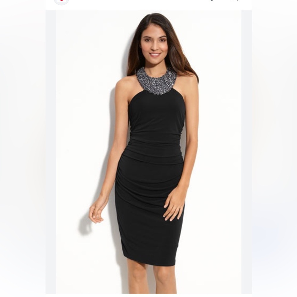 JS Boutique Black Cocktail with Beaded Collar Neckline.  Size 8